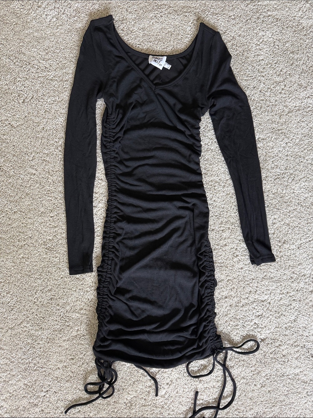 Princess Polly Black Long-Sleeve Ruched Bodycon Dress